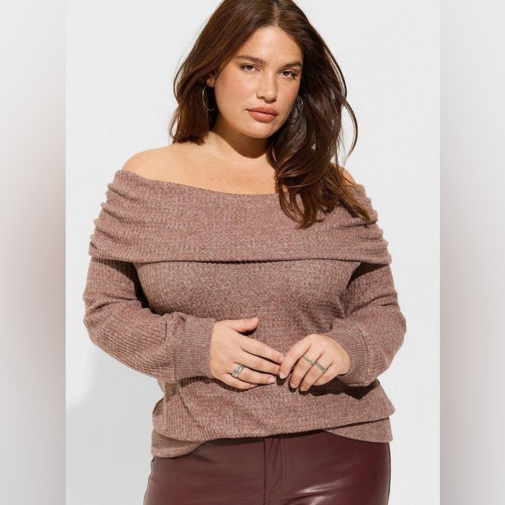 Torrid Brushed Waffle Off Shoulder Long Sleeve Top in red size 3XL